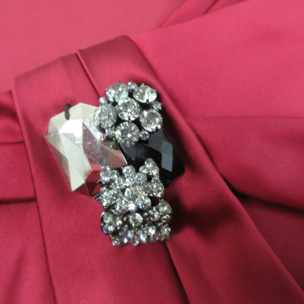 Jones New York Satin Dress Womens 12 Red Short Sleeve Jewel Neck Party Cocktail - Picture 6 of 16